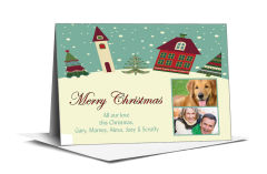 Red and Green Hillside Christmas Village Cards with multiple photo 7.875